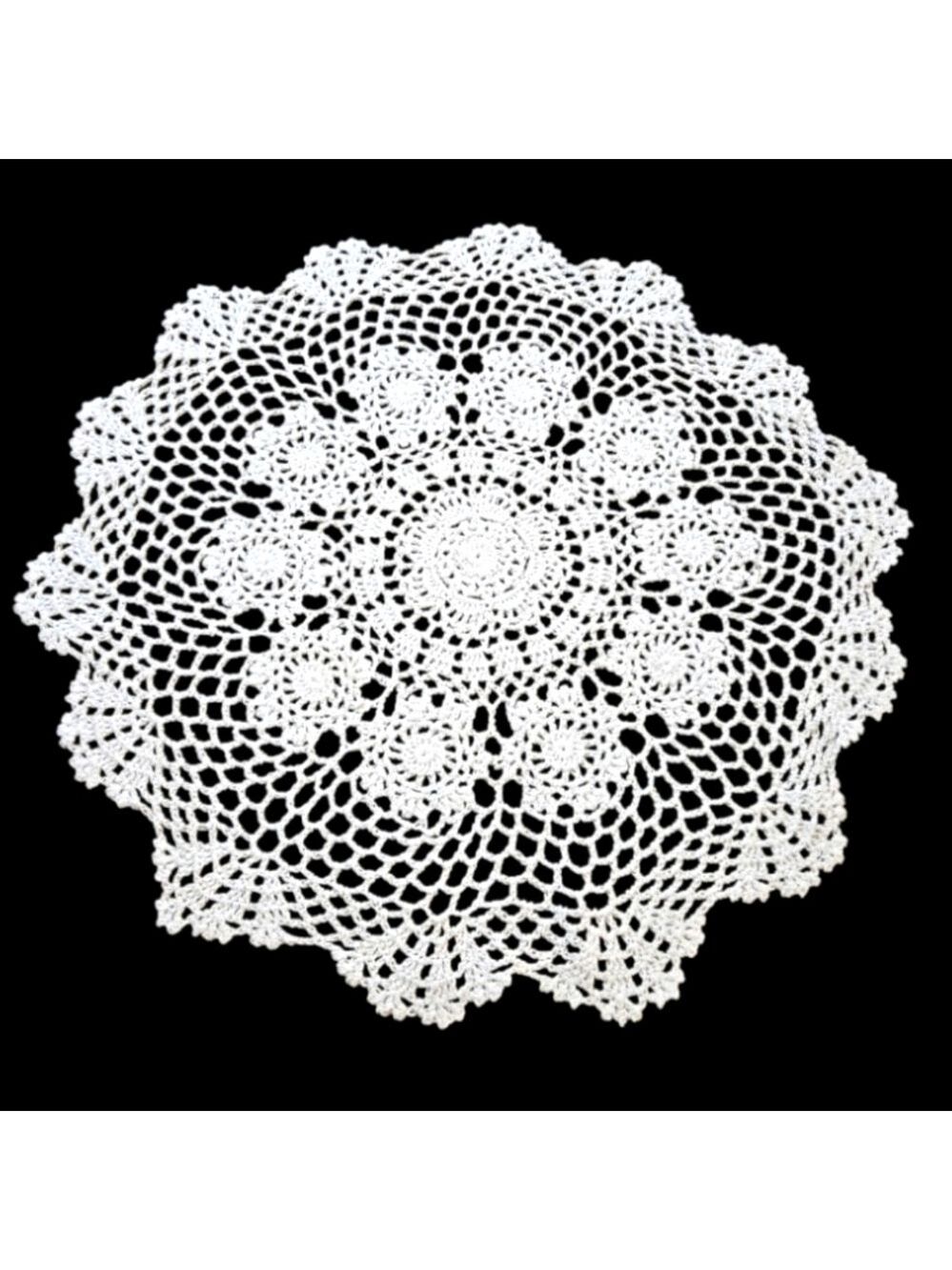 Handmade Crochet Flower Round White Doily Placemat